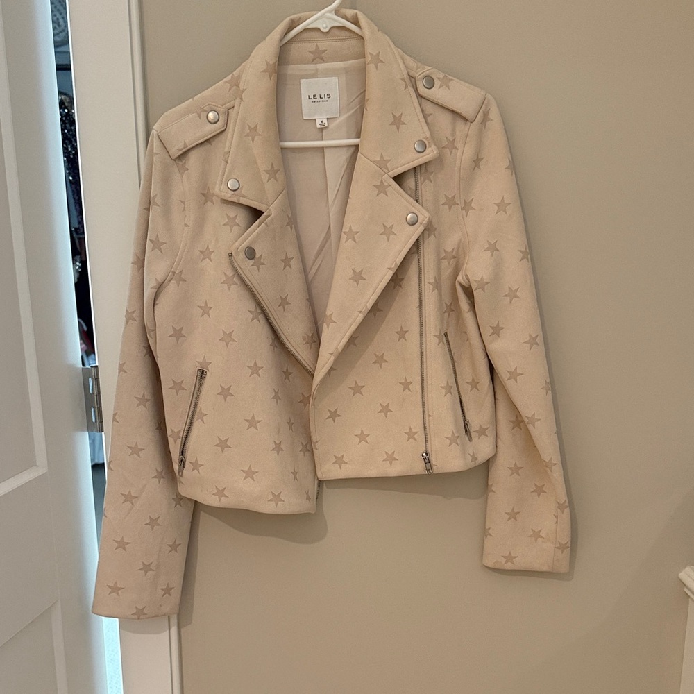 Le Lis Beige Star-Patterned Leather Jacket